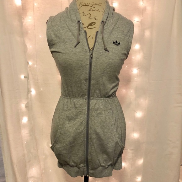 Adidas Tops - 1[Adidas] Grey Sleeveless hoodie w/ elastic waist